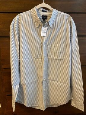 J. Crew Men's Navy and White Pinstripe Button-Down Shirt